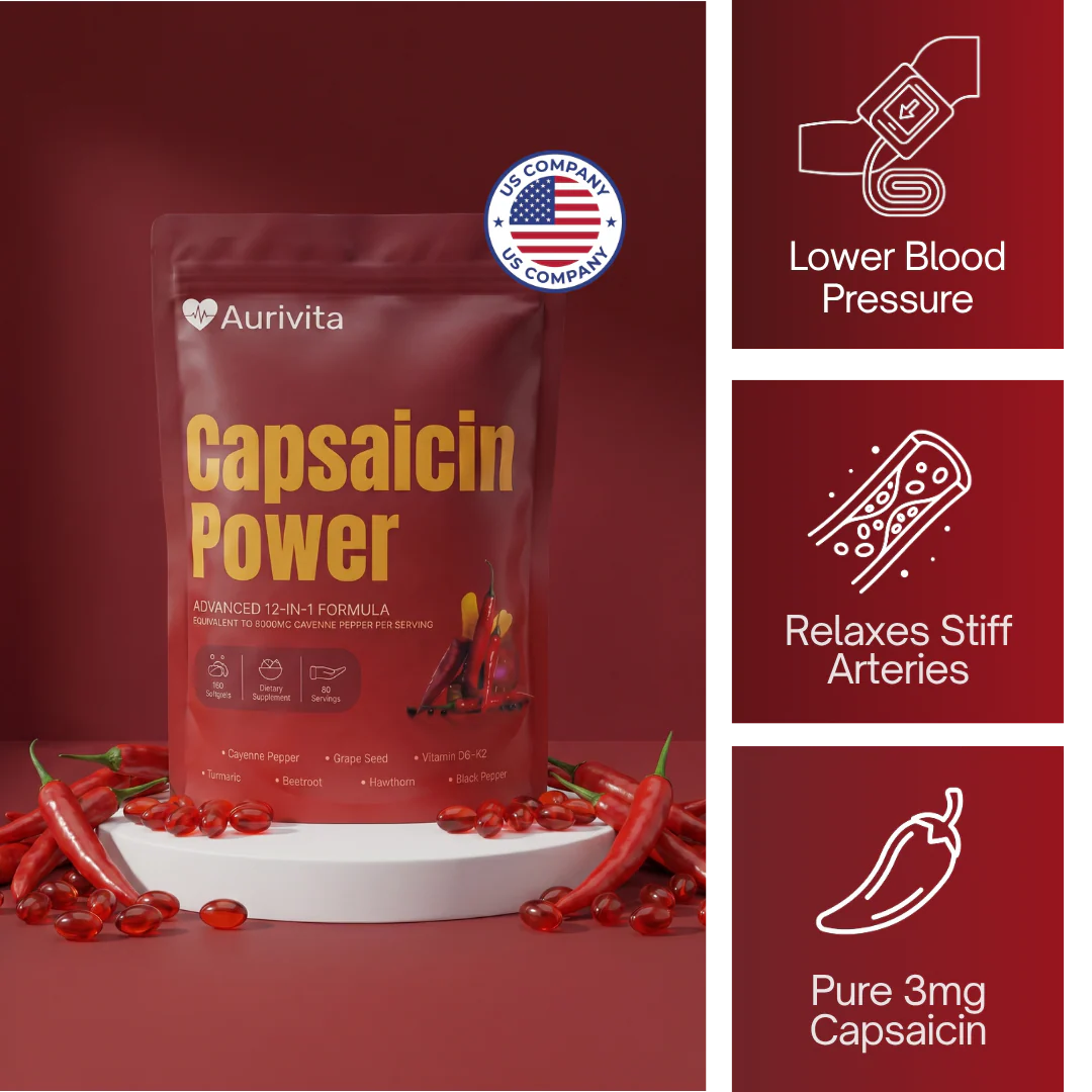 Aurivita Capsaicin Power - Cayenne Pepper Softgels For High Blood Pressure