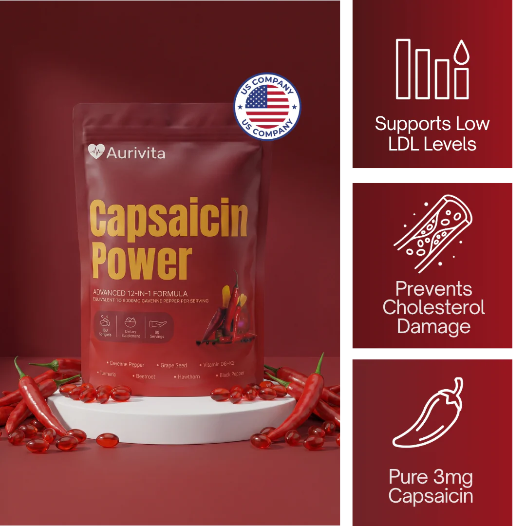 Aurivita Capsaicin Power - Cayenne Pepper Softgels For Cholesterol Support